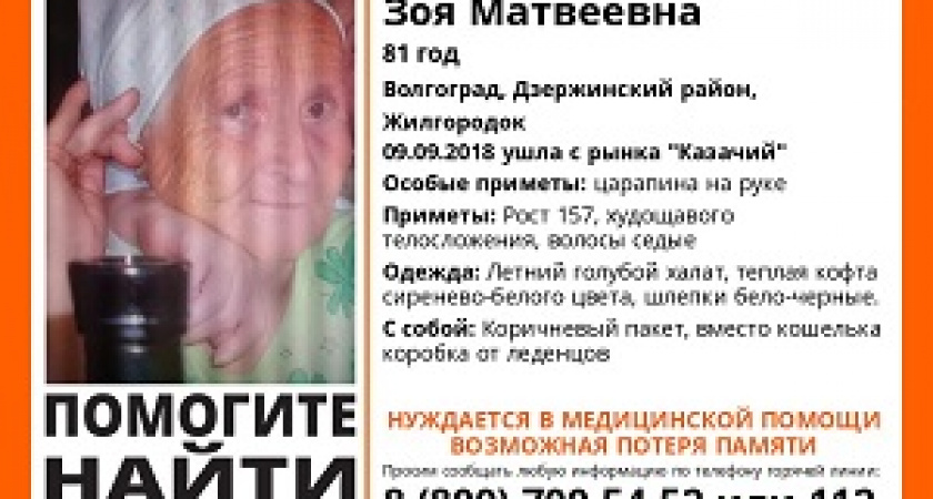 В Волгограде пропала пенсионерка в халате и тапочках