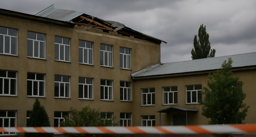 В Волжском ветер сорвал крышу с школы №15: детей во время шторма в здании не было
